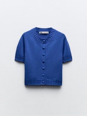 Zara Cobalt Blue Short-Sleeve Button Cardigan